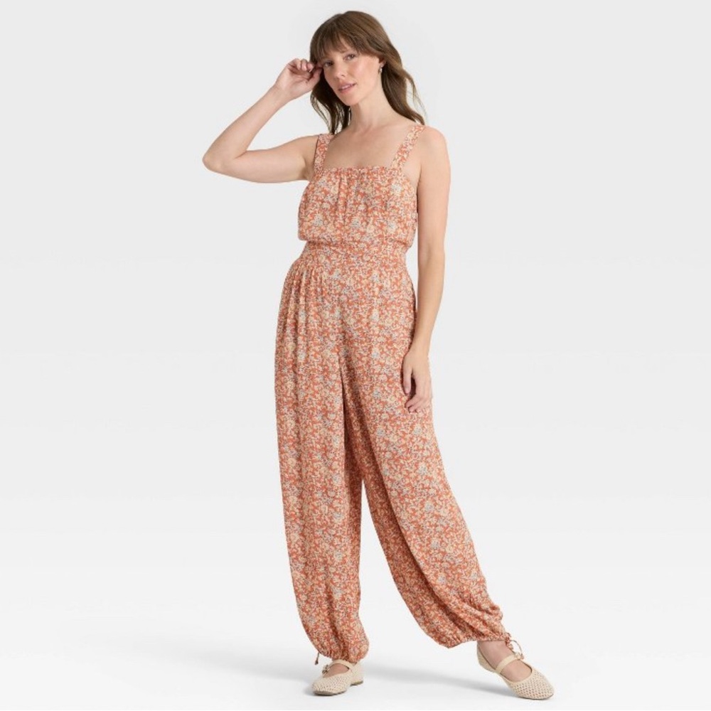 Universal Thread Floral Jumpsuit - Rust and Cream